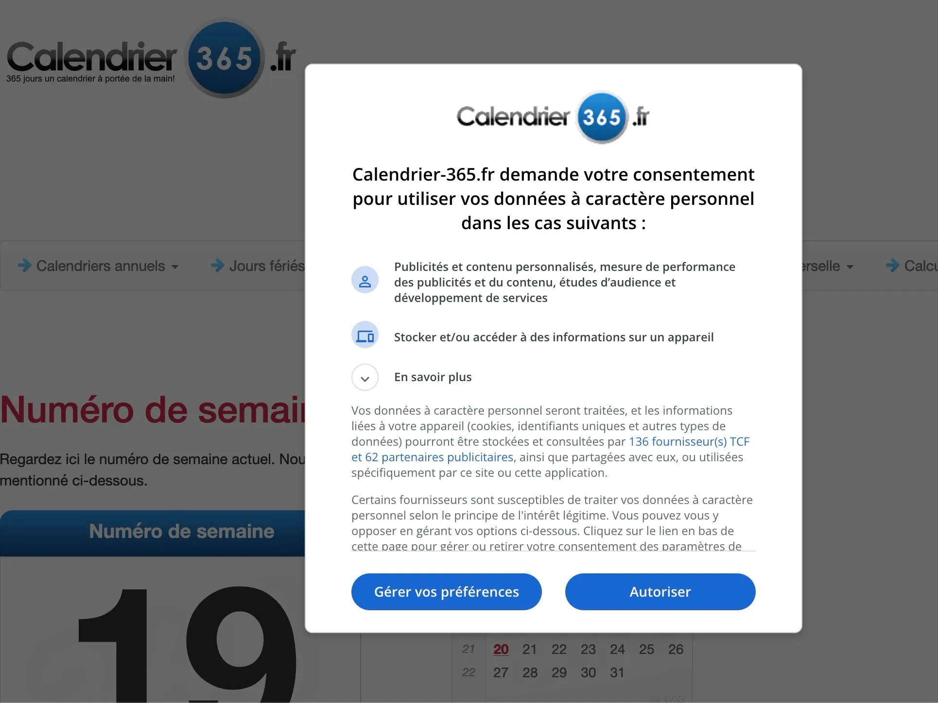 capture venant de calendrier 365.fr qui comporte trop de pubs et de banderoles